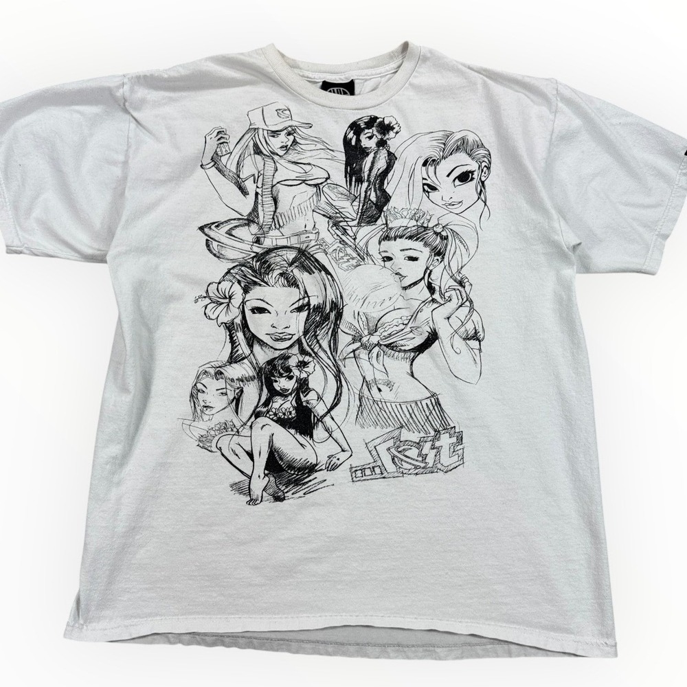 Lost Enterprises Shirt Men's‎ Large White Sketched Girls Cartoon Vintage 90s Y2K